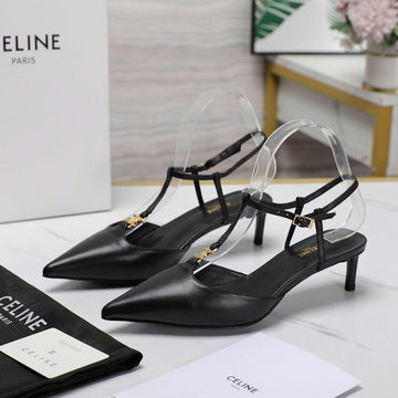 Cel High Heel 5CM Slingbacks In Black Gold Logo Calfskin