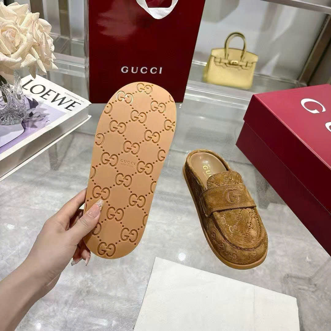 GG Mule With Double G In Light Brown Suede