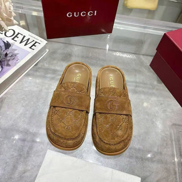 GG Mule With Double G In Light Brown Suede